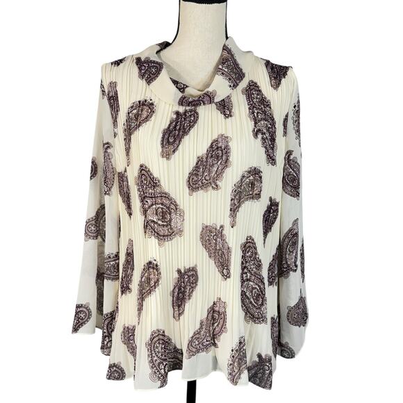 Chico’s Petite SZ 2P (Large) Top Paisley Accordion Pleats Long Sleeves Lined - Picture 1 of 10